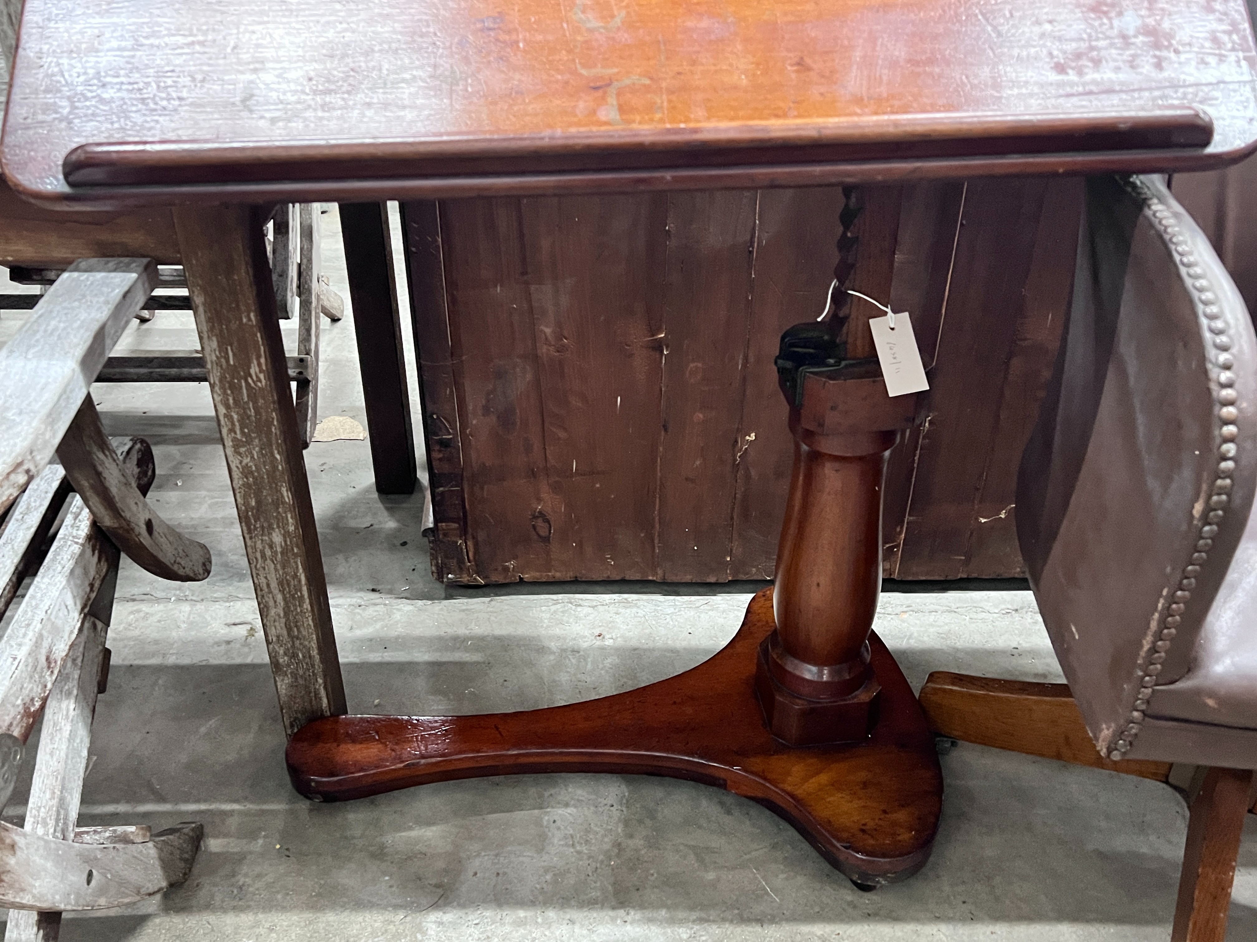 A Victorian mahogany adjustable reading lamp, width 83cm, depth 40cm